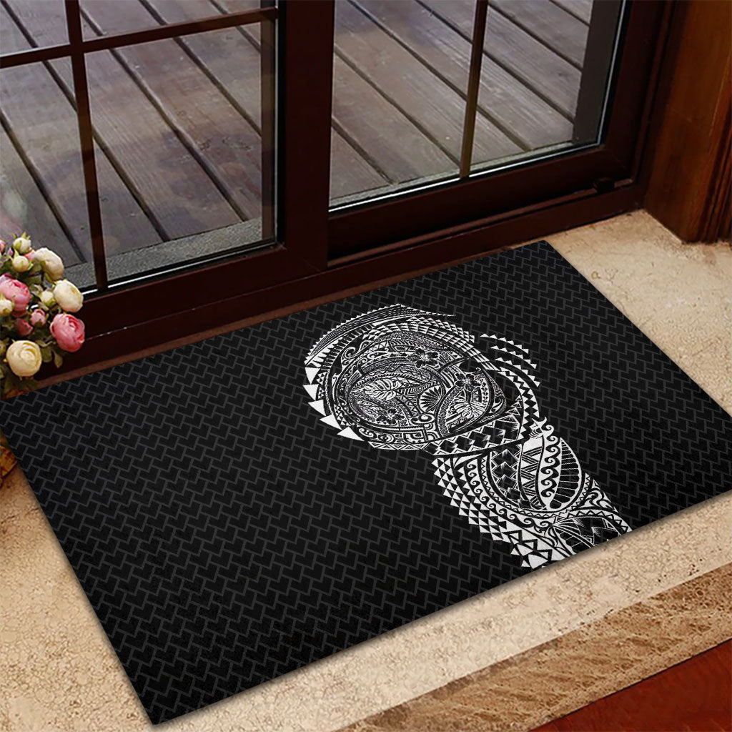 Hawaiian Traditional Tattoos Rubber Doormat Kakau Tribal Tropical Plant Motif Black Color