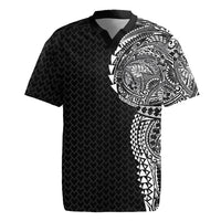 Hawaiian Traditional Tattoos Rugby Jersey Kakau Tribal Tropical Plant Motif Black Color