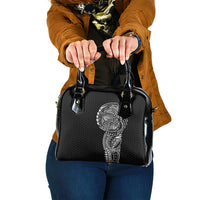 Hawaiian Traditional Tattoos Shoulder Handbag Kakau Tribal Tropical Plant Motif Black Color