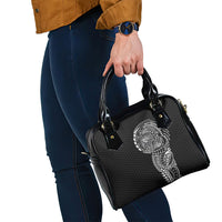 Hawaiian Traditional Tattoos Shoulder Handbag Kakau Tribal Tropical Plant Motif Black Color
