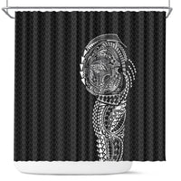 Hawaiian Traditional Tattoos Shower Curtain Kakau Tribal Tropical Plant Motif Black Color