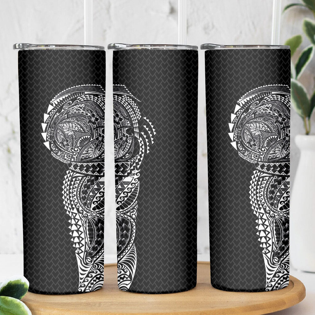Hawaiian Traditional Tattoos Skinny Tumbler Kakau Tribal Tropical Plant Motif Black Color