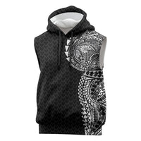 Hawaiian Traditional Tattoos Sleeveless Hoodie Kakau Tribal Tropical Plant Motif Black Color