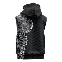 Hawaiian Traditional Tattoos Sleeveless Hoodie Kakau Tribal Tropical Plant Motif Black Color