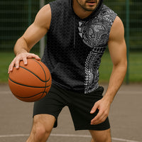 Hawaiian Traditional Tattoos Sleeveless Hoodie Kakau Tribal Tropical Plant Motif Black Color