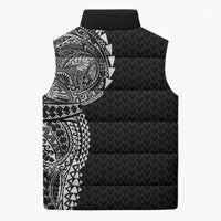 Hawaiian Traditional Tattoos Sleeveless Puffer Jacket Kakau Tribal Tropical Plant Motif Black Color