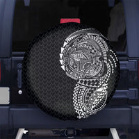 Hawaiian Traditional Tattoos Spare Tire Cover Kakau Tribal Tropical Plant Motif Black Color