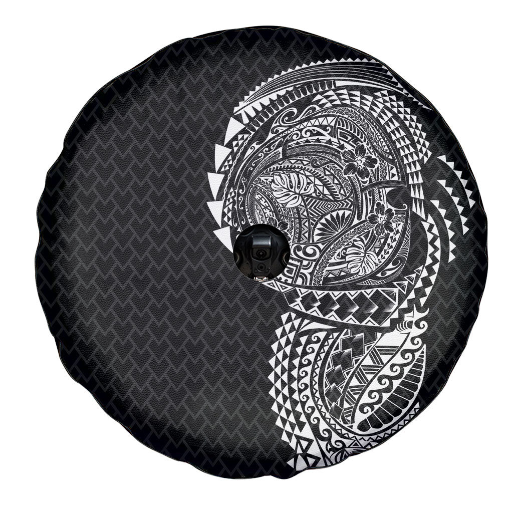 Hawaiian Traditional Tattoos Spare Tire Cover Kakau Tribal Tropical Plant Motif Black Color