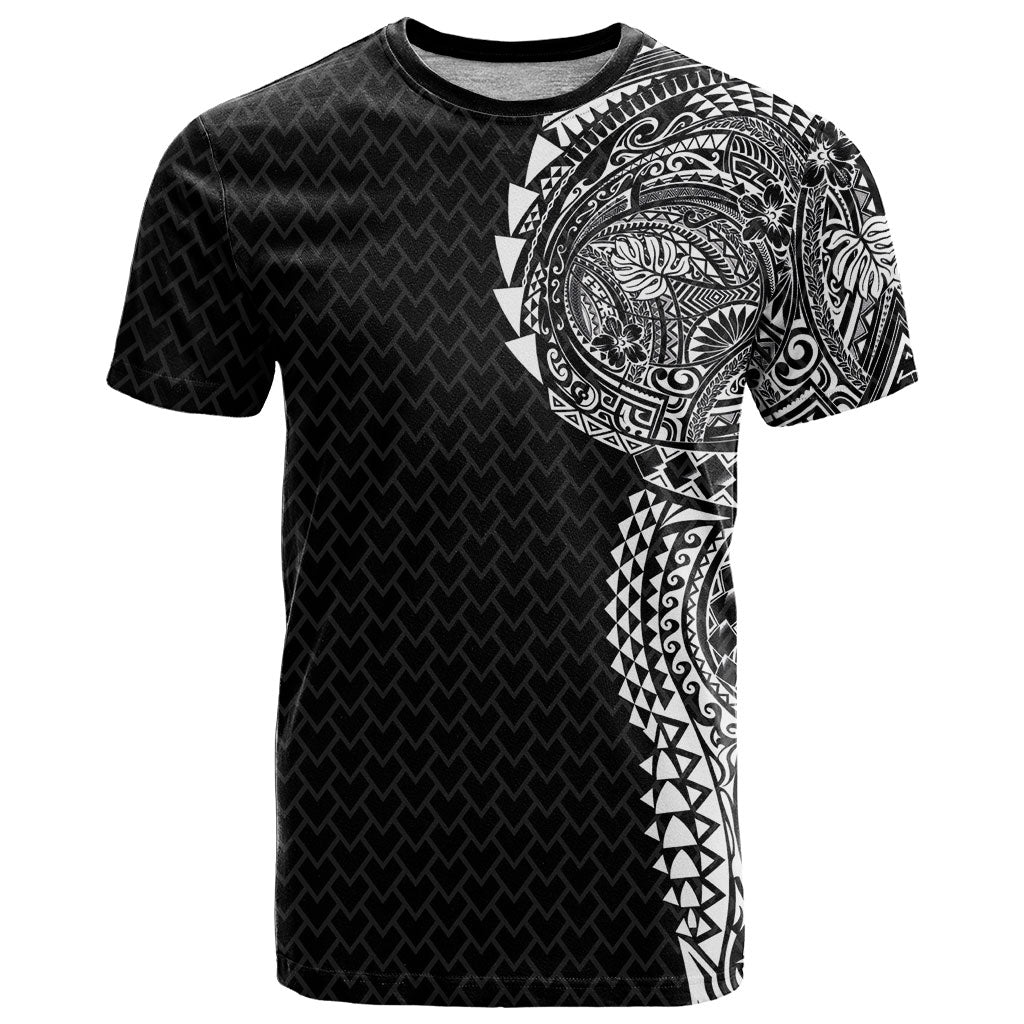 Hawaiian Traditional Tattoos T Shirt Kakau Tribal Tropical Plant Motif Black Color