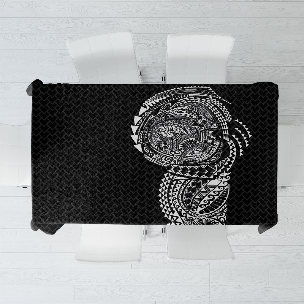 Hawaiian Traditional Tattoos Tablecloth Kakau Tribal Tropical Plant Motif Black Color