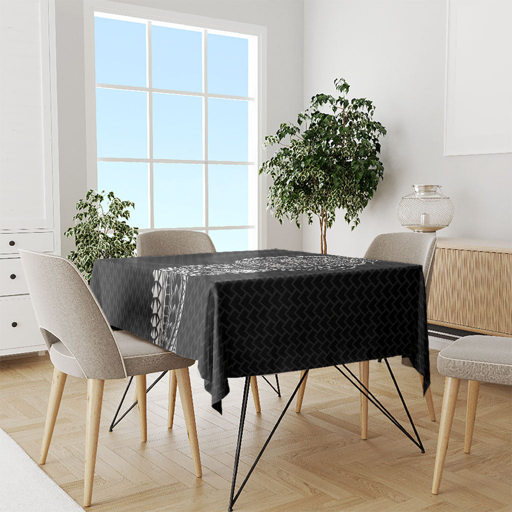 Hawaiian Traditional Tattoos Tablecloth Kakau Tribal Tropical Plant Motif Black Color
