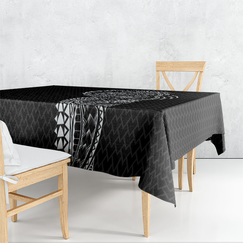 Hawaiian Traditional Tattoos Tablecloth Kakau Tribal Tropical Plant Motif Black Color