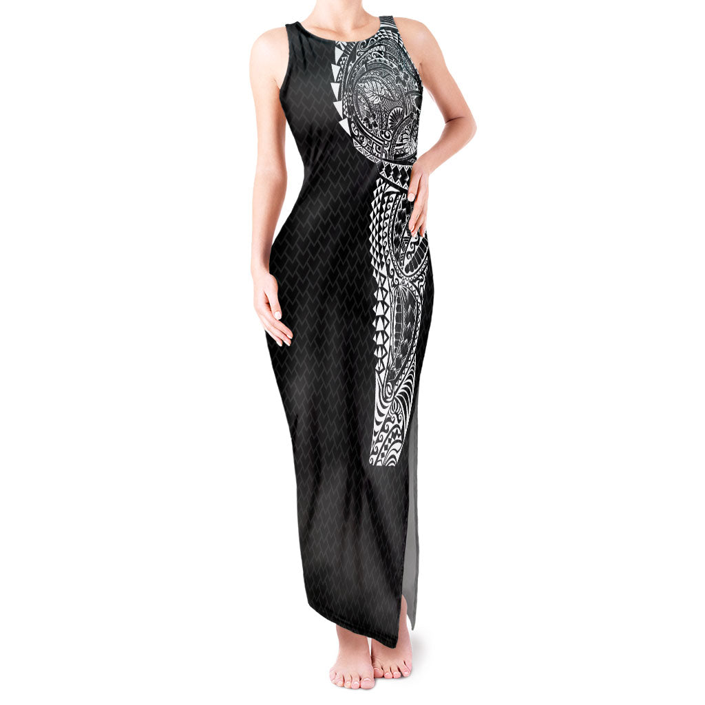Hawaiian Traditional Tattoos Tank Maxi Dress Kakau Tribal Tropical Plant Motif Black Color LT03 Women Black - Polynesian Pride