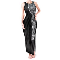Hawaiian Traditional Tattoos Tank Maxi Dress Kakau Tribal Tropical Plant Motif Black Color LT03 Women Black - Polynesian Pride