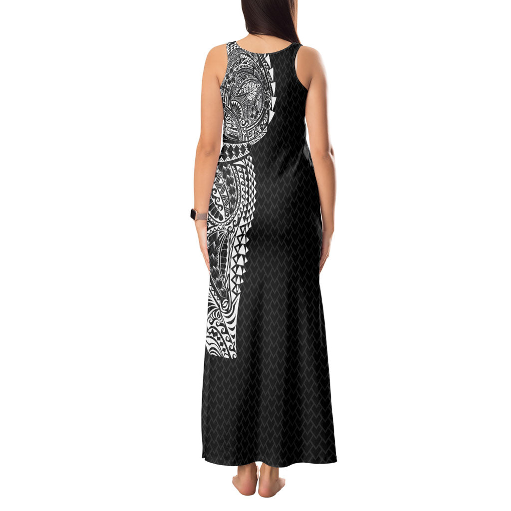 Hawaiian Traditional Tattoos Tank Maxi Dress Kakau Tribal Tropical Plant Motif Black Color LT03 - Polynesian Pride