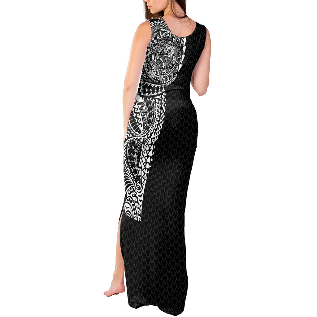 Hawaiian Traditional Tattoos Tank Maxi Dress Kakau Tribal Tropical Plant Motif Black Color LT03 - Polynesian Pride