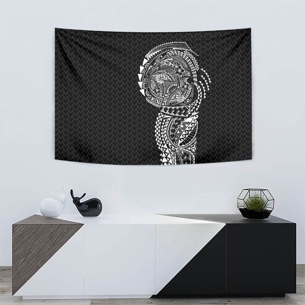 Hawaiian Traditional Tattoos Tapestry Kakau Tribal Tropical Plant Motif Black Color