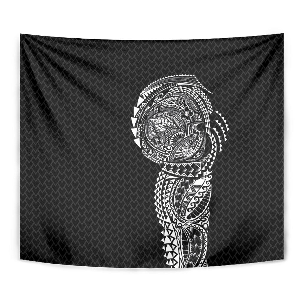 Hawaiian Traditional Tattoos Tapestry Kakau Tribal Tropical Plant Motif Black Color