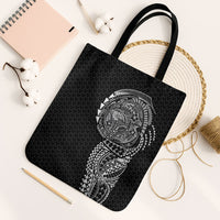 Hawaiian Traditional Tattoos Tote Bag Kakau Tribal Tropical Plant Motif Black Color
