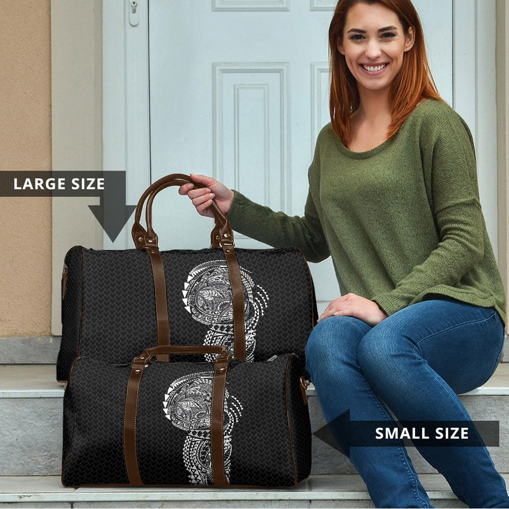 Hawaiian Traditional Tattoos Travel Bag Kakau Tribal Tropical Plant Motif Black Color