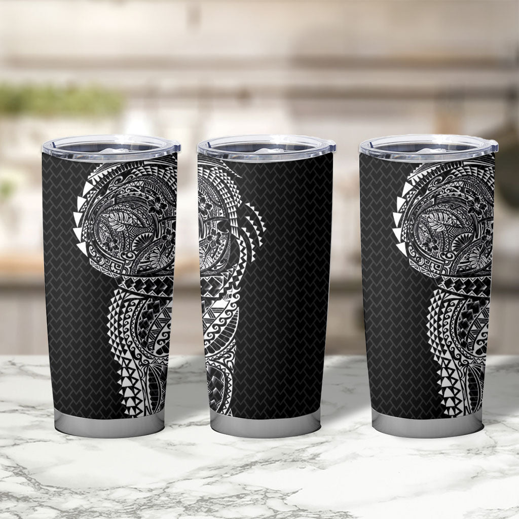 Hawaiian Traditional Tattoos Tumbler Cup Kakau Tribal Tropical Plant Motif Black Color