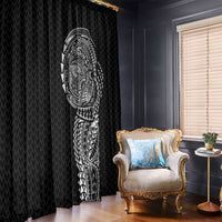 Hawaiian Traditional Tattoos Window Curtain Kakau Tribal Tropical Plant Motif Black Color