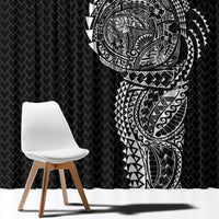 Hawaiian Traditional Tattoos Window Curtain Kakau Tribal Tropical Plant Motif Black Color