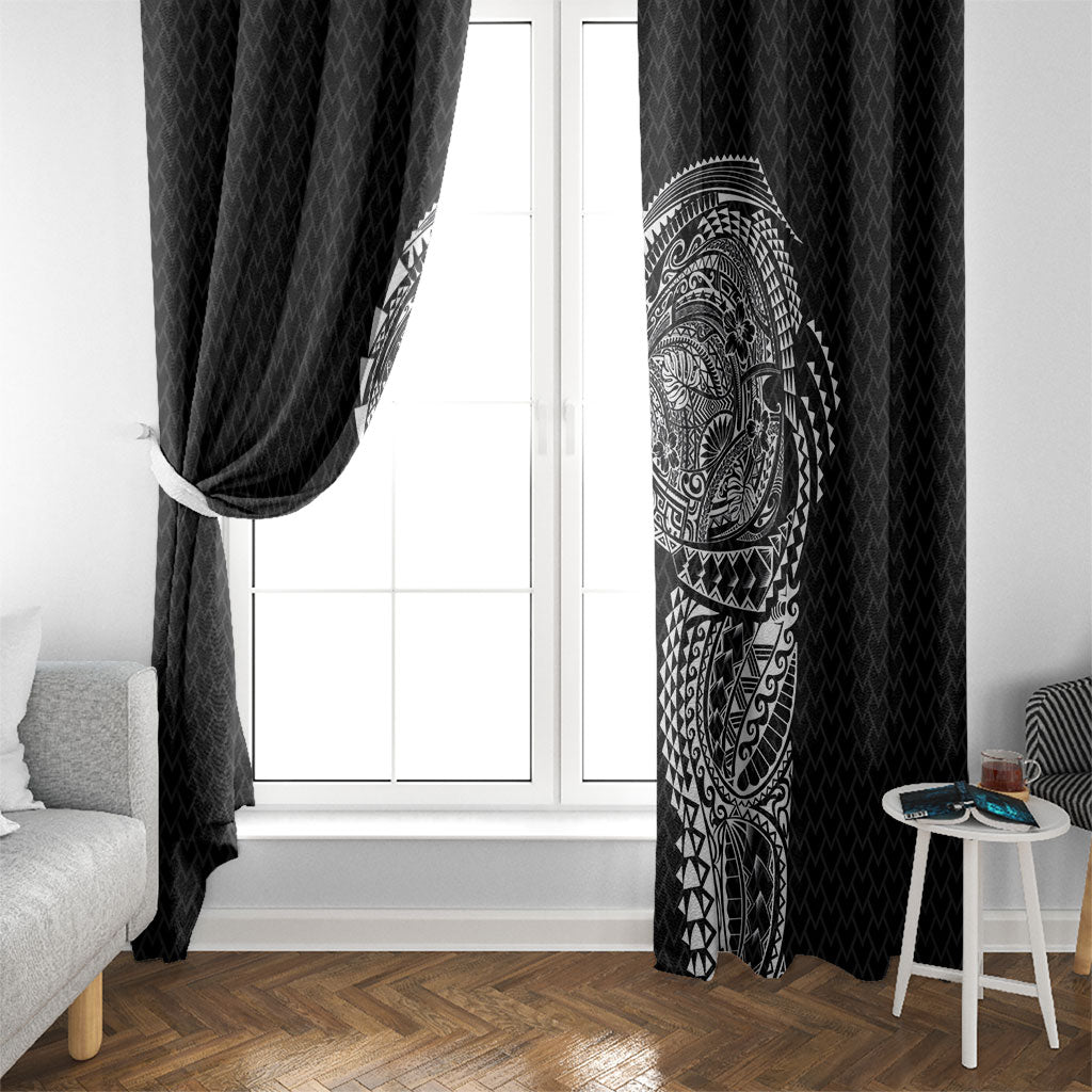 Hawaiian Traditional Tattoos Window Curtain Kakau Tribal Tropical Plant Motif Black Color