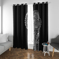 Hawaiian Traditional Tattoos Window Curtain Kakau Tribal Tropical Plant Motif Black Color