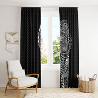 Hawaiian Traditional Tattoos Window Curtain Kakau Tribal Tropical Plant Motif Black Color