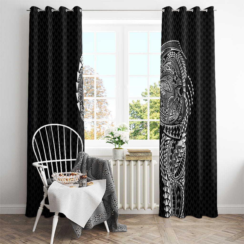 Hawaiian Traditional Tattoos Window Curtain Kakau Tribal Tropical Plant Motif Black Color