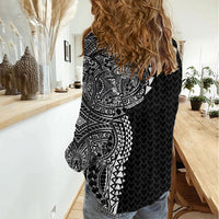 Hawaiian Traditional Tattoos Women Casual Shirt Kakau Tribal Tropical Plant Motif Black Color