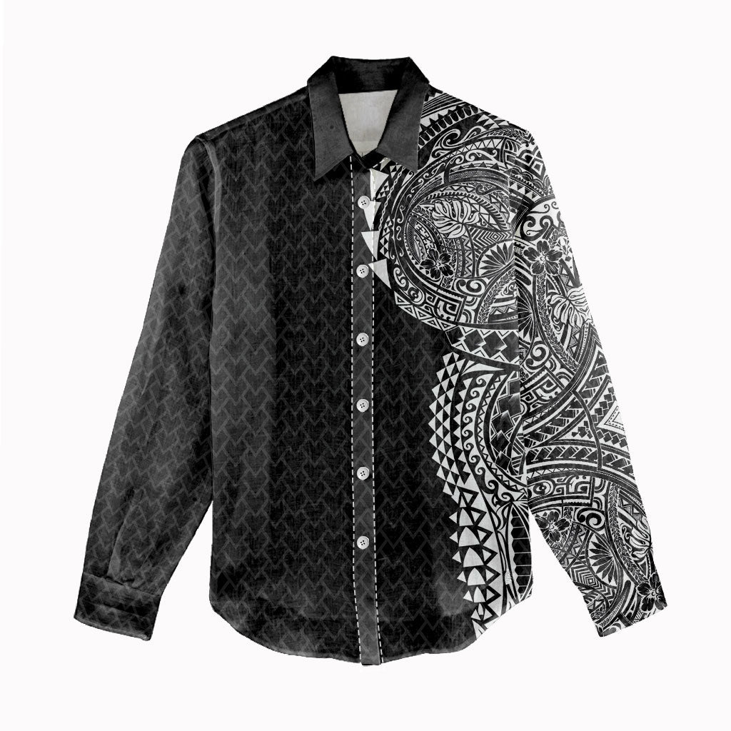 Hawaiian Traditional Tattoos Women Casual Shirt Kakau Tribal Tropical Plant Motif Black Color