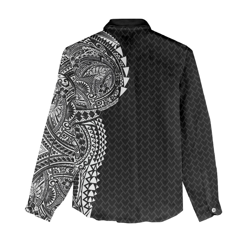 Hawaiian Traditional Tattoos Women Casual Shirt Kakau Tribal Tropical Plant Motif Black Color