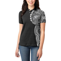 Hawaiian Traditional Tattoos Women Polo Shirt Kakau Tribal Tropical Plant Motif Black Color