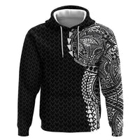Hawaiian Traditional Tattoos Zip Hoodie Kakau Tribal Tropical Plant Motif Black Color