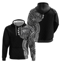 Hawaiian Traditional Tattoos Zip Hoodie Kakau Tribal Tropical Plant Motif Black Color