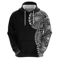 Hawaiian Traditional Tattoos Zip Hoodie Kakau Tribal Tropical Plant Motif Black Color