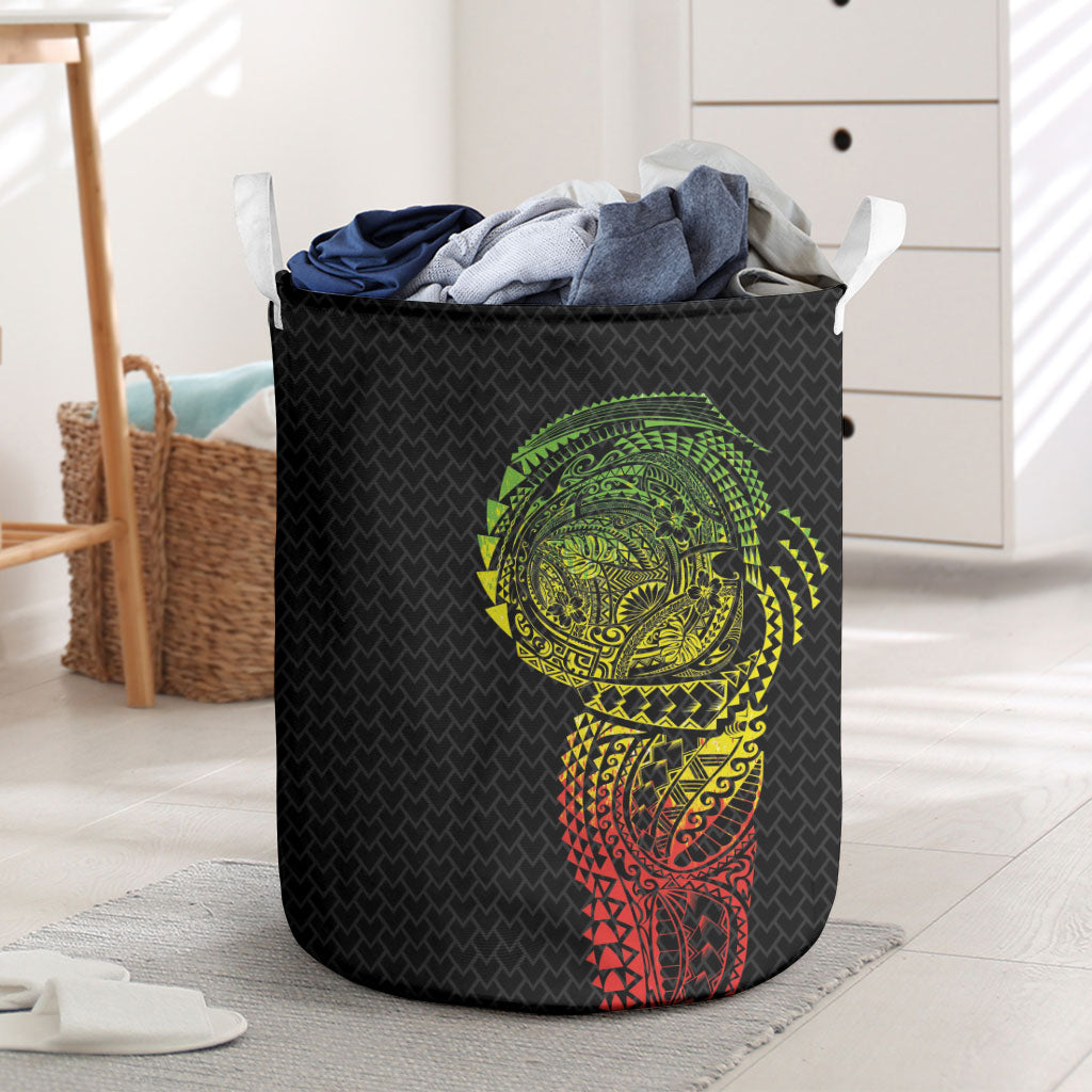 Hawaiian Traditional Tattoos Laundry Basket Kakau Tribal Tropical Plant Motif Kanaka Maoli Flag Color Inspired
