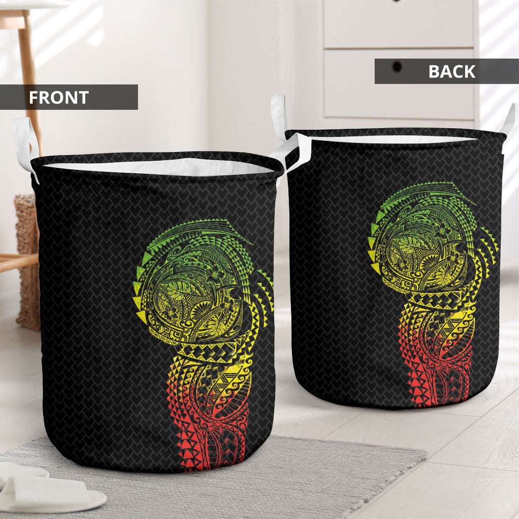 Hawaiian Traditional Tattoos Laundry Basket Kakau Tribal Tropical Plant Motif Kanaka Maoli Flag Color Inspired