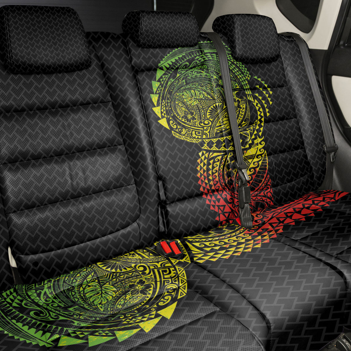 Hawaiian Traditional Tattoos Back Car Seat Cover Kakau Tribal Tropical Plant Motif Kanaka Maoli Flag Color Inspired