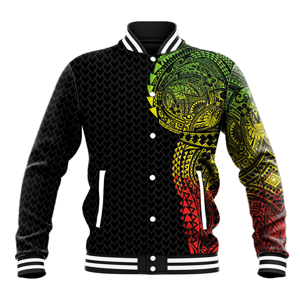 Hawaiian Traditional Tattoos Baseball Jacket Kakau Tribal Tropical Plant Motif Kanaka Maoli Flag Color Inspired