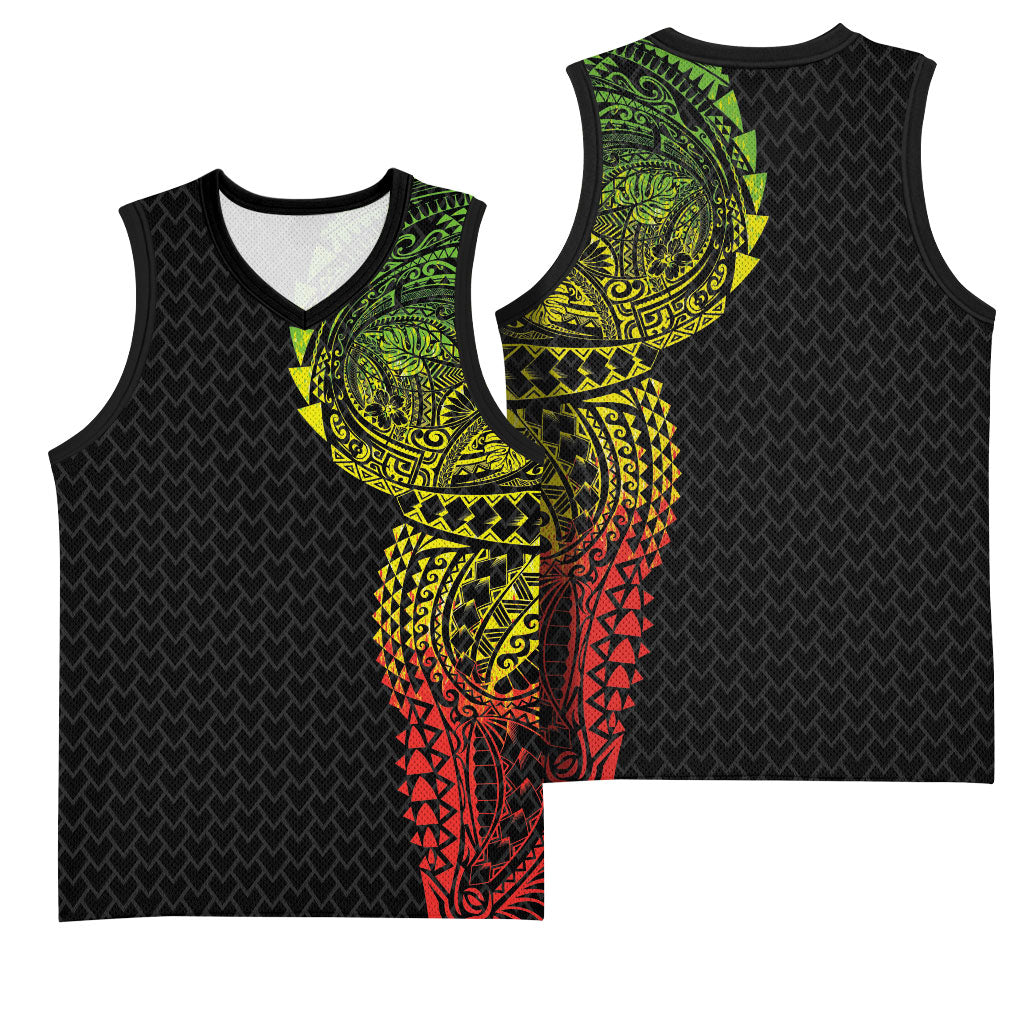 Hawaiian Traditional Tattoos Basketball Jersey Kakau Tribal Tropical Plant Motif Kanaka Maoli Flag Color Inspired