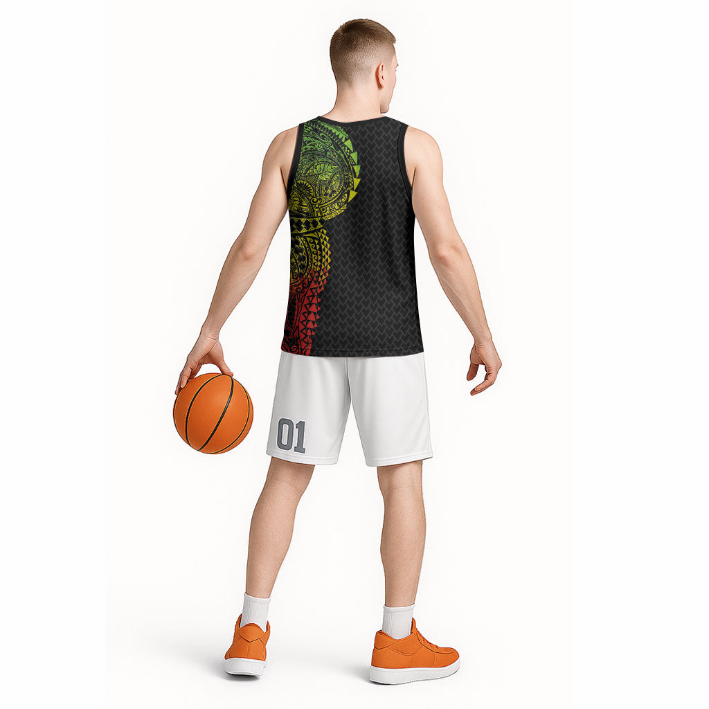 Hawaiian Traditional Tattoos Basketball Jersey Kakau Tribal Tropical Plant Motif Kanaka Maoli Flag Color Inspired