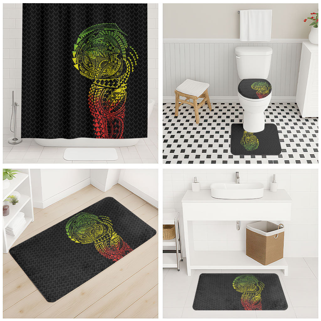 Hawaiian Traditional Tattoos Bathroom Set Kakau Tribal Tropical Plant Motif Kanaka Maoli Flag Color Inspired