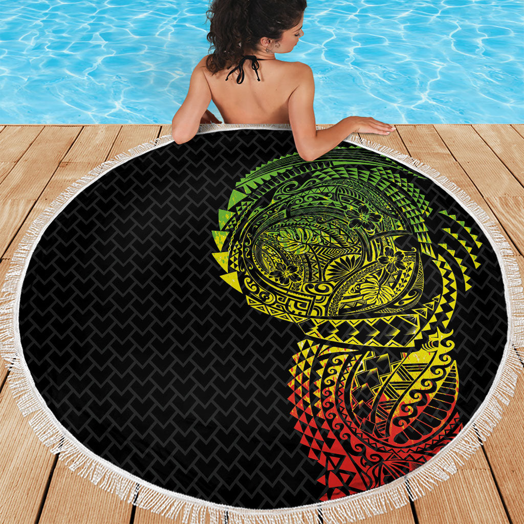 Hawaiian Traditional Tattoos Beach Blanket Kakau Tribal Tropical Plant Motif Kanaka Maoli Flag Color Inspired