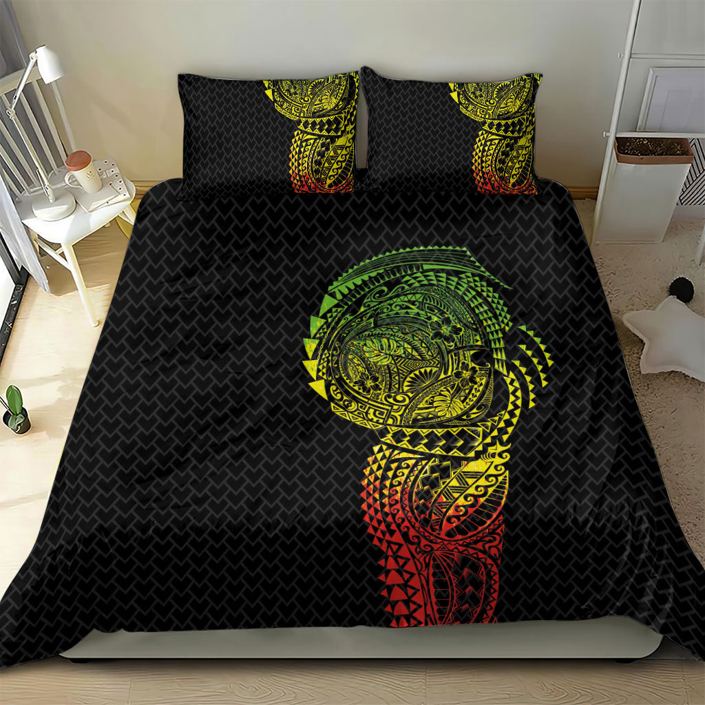 Hawaiian Traditional Tattoos Bedding Set Kakau Tribal Tropical Plant Motif Kanaka Maoli Flag Color Inspired
