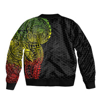 Hawaiian Traditional Tattoos Bomber Jacket Kakau Tribal Tropical Plant Motif Kanaka Maoli Flag Color Inspired