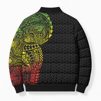 Hawaiian Traditional Tattoos Bomber Puffer Jacket Kakau Tribal Tropical Plant Motif Kanaka Maoli Flag Color Inspired