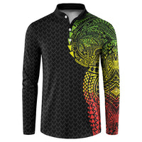Hawaiian Traditional Tattoos Button Sweatshirt Kakau Tribal Tropical Plant Motif Kanaka Maoli Flag Color Inspired